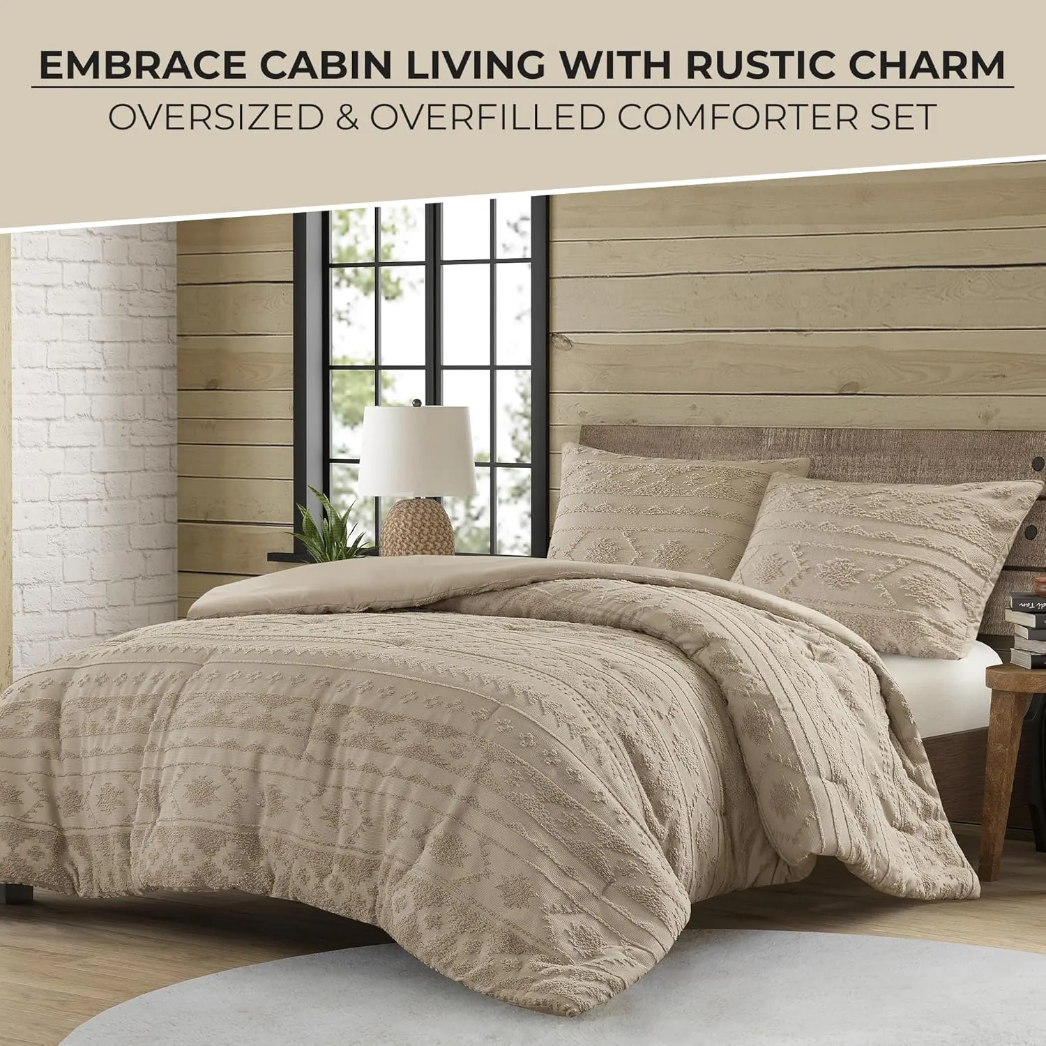 Woolrich Queen Comforter Set Chenille Tufted for Queen Size Bed, Southwestern Oversized Comforters, All Season Comforters Queen Size Bed Set, Shams, Breckenridge, Full/Queen Tan 3 Piece