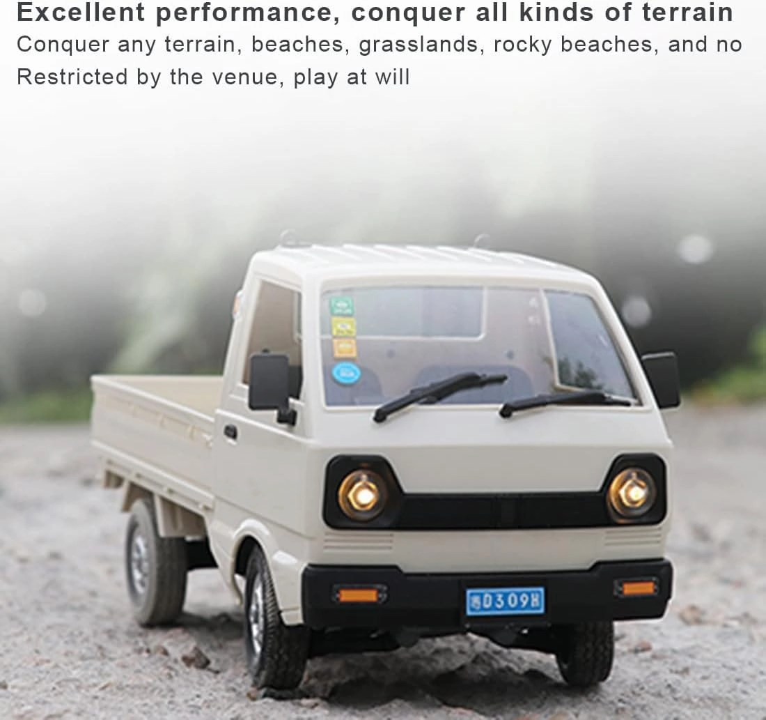 WPL D12 1:16 RC Mini Truck for Adults, 2.4G RC Car 4CH Off-Road Remote Control Pickup Truck, RC Drift Crawler Car Vehicle with Lights, 1 Battery