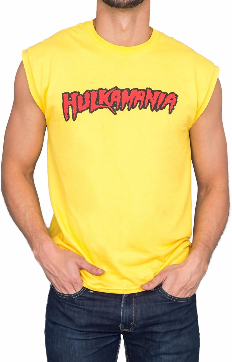 Wrestler Hogan Hulkamania Adult Yellow Sleeveless T-Shirt Halloween Costume Cosplay