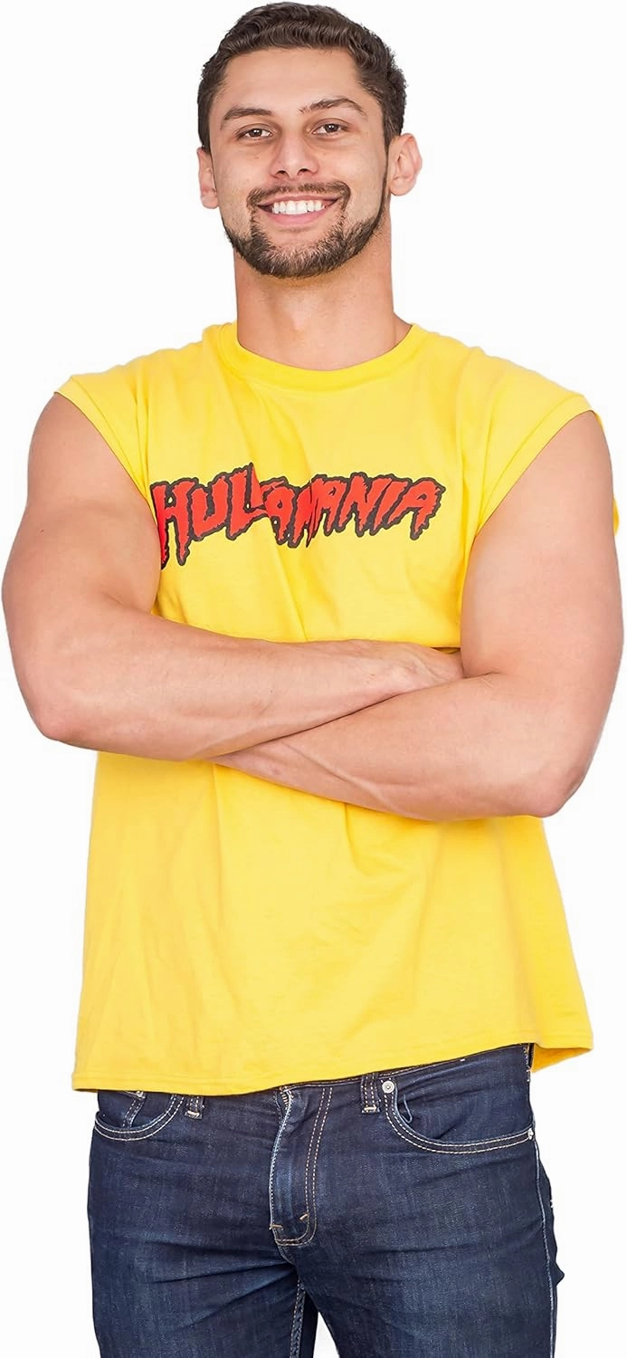 Wrestler Hogan Hulkamania Adult Yellow Sleeveless T-Shirt Halloween Costume Cosplay