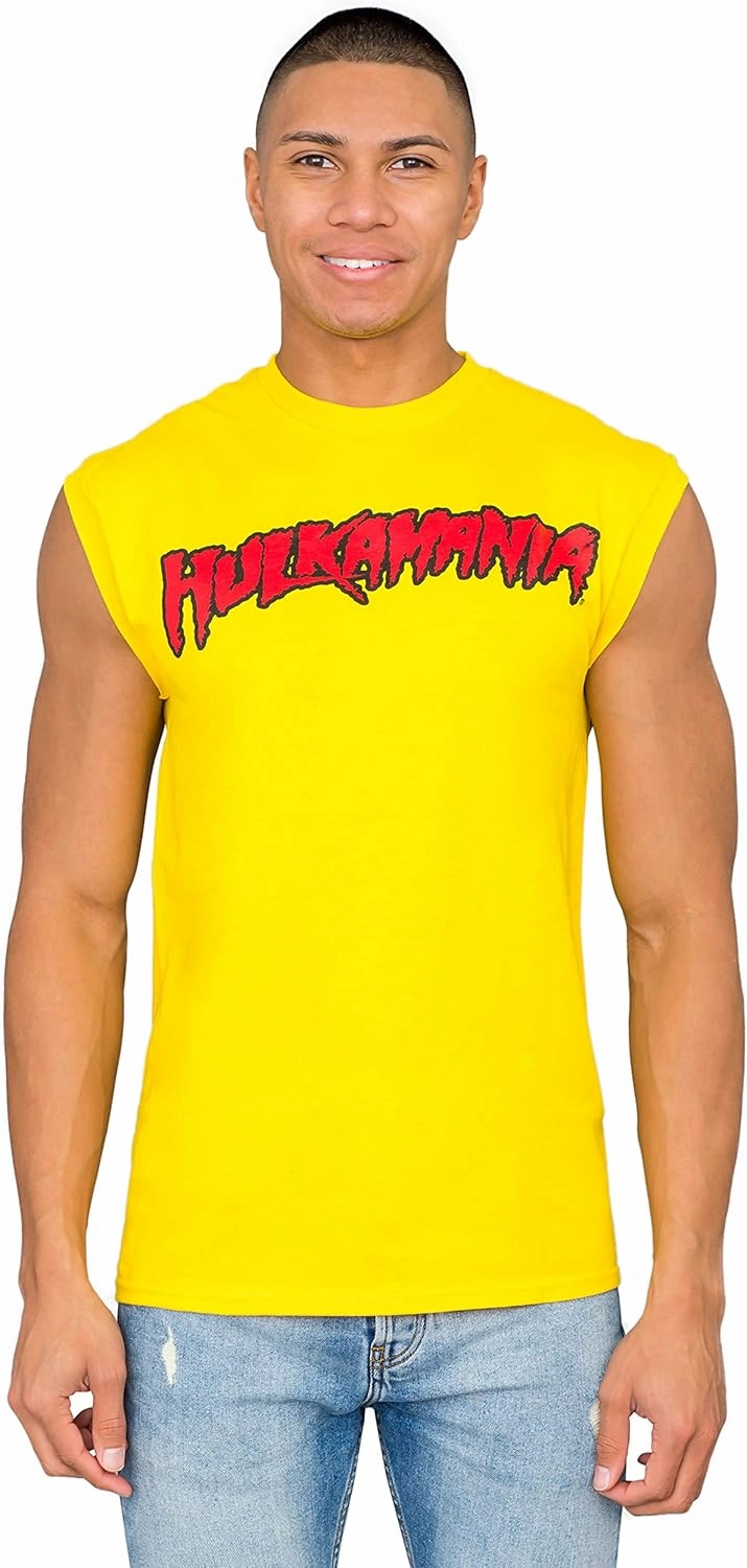 Wrestler Hogan Hulkamania Adult Yellow Sleeveless T-Shirt Halloween Costume Cosplay