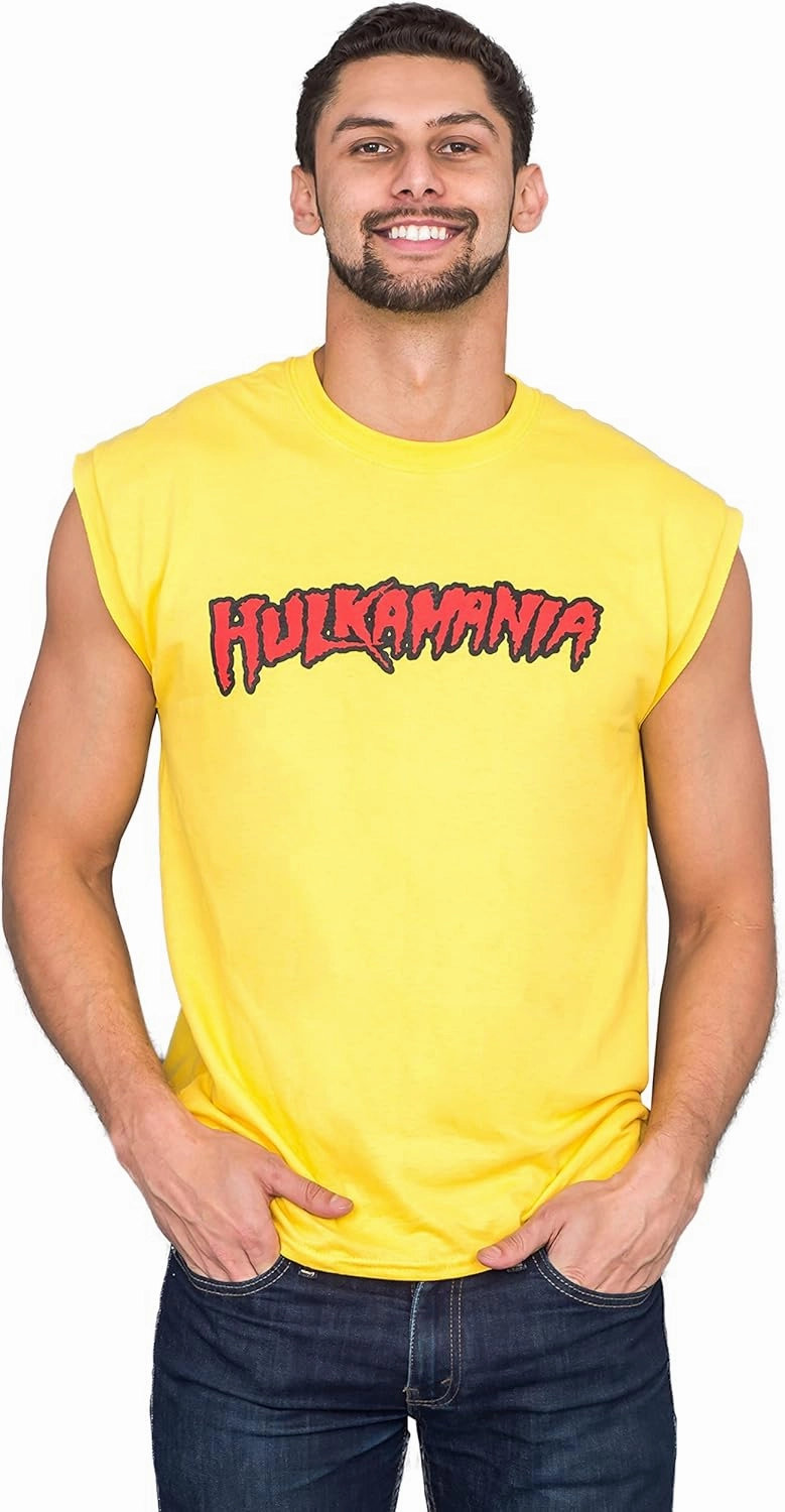Wrestler Hogan Hulkamania Adult Yellow Sleeveless T-Shirt Halloween Costume Cosplay
