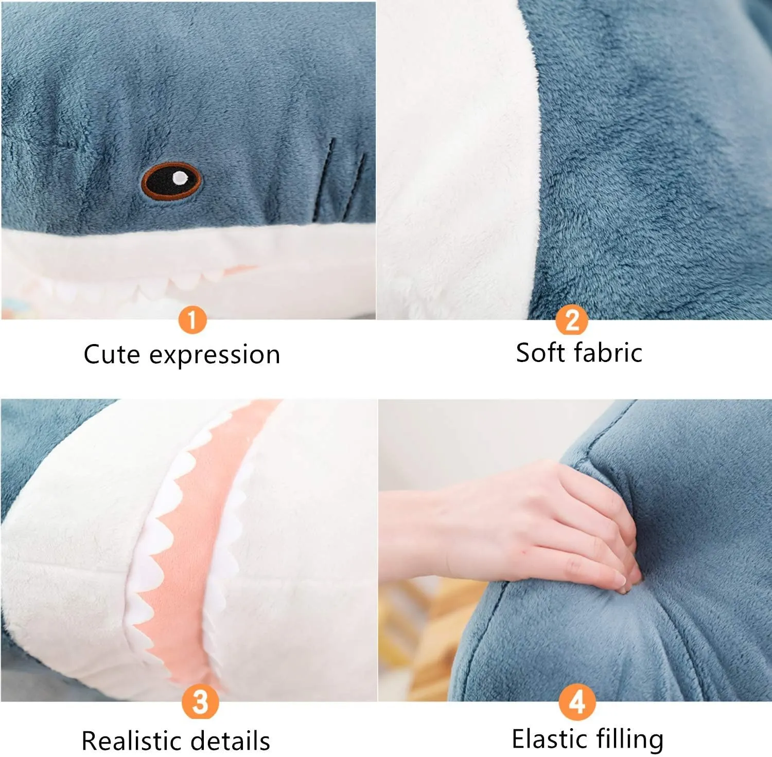 XIAOHONG 39 inch Giant Shark Stuffed Animal,Soft Shark Cushion Pillow Shark Plush Pillows,Chubby Stuffed Shark Toy Kid's Room Décor,Perfect Stress Relief for Women