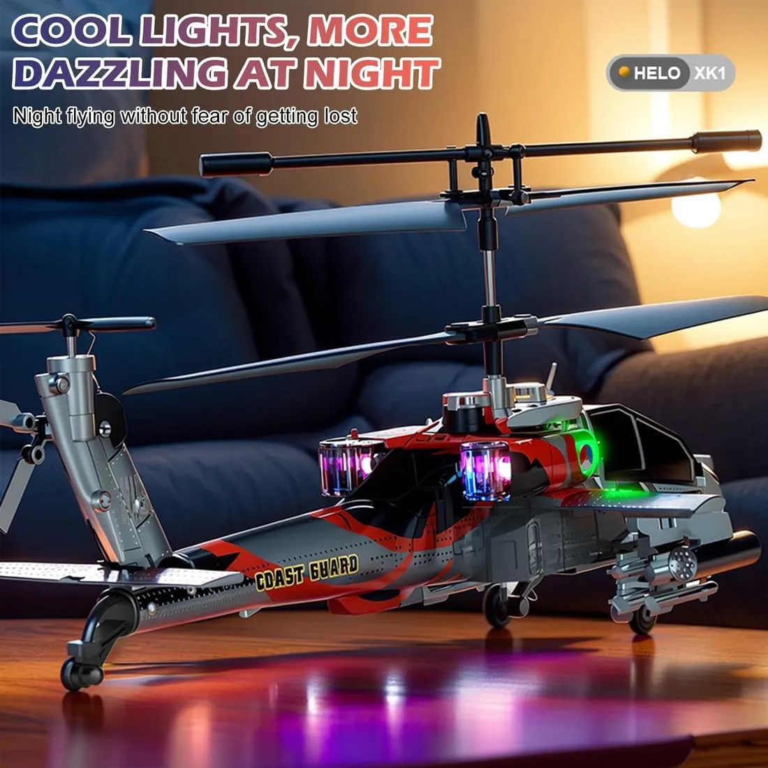 XK1 2.4G RC Helicopter for Adults, Remote Control Helicopter Mini Aircraft with LED Lights & Altitude Hold for Beginner - 3 Battery