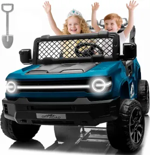 XL 24V 2 Seater Ride on Toys for Big Kids, 4WD/2WD Ride on Car with Remote Control, Off-Road Ride on Truck with 22" Wide Seat, LED Lights, Music, Toy Shovel, High Low Speed, Soft Start