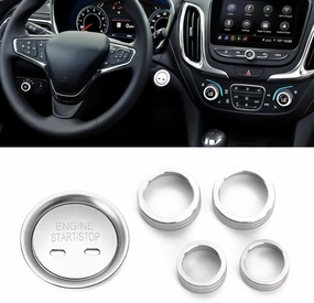 Xotic Tech AC Volume Headlight Switch Knobs   Keyless Engine Push Start Button & Surrounding Ring Cover Trim Compatible with Chevrolet Equinox 2018-2023, Malibu 2016-2023 (Aluminum Alloy, Silver)