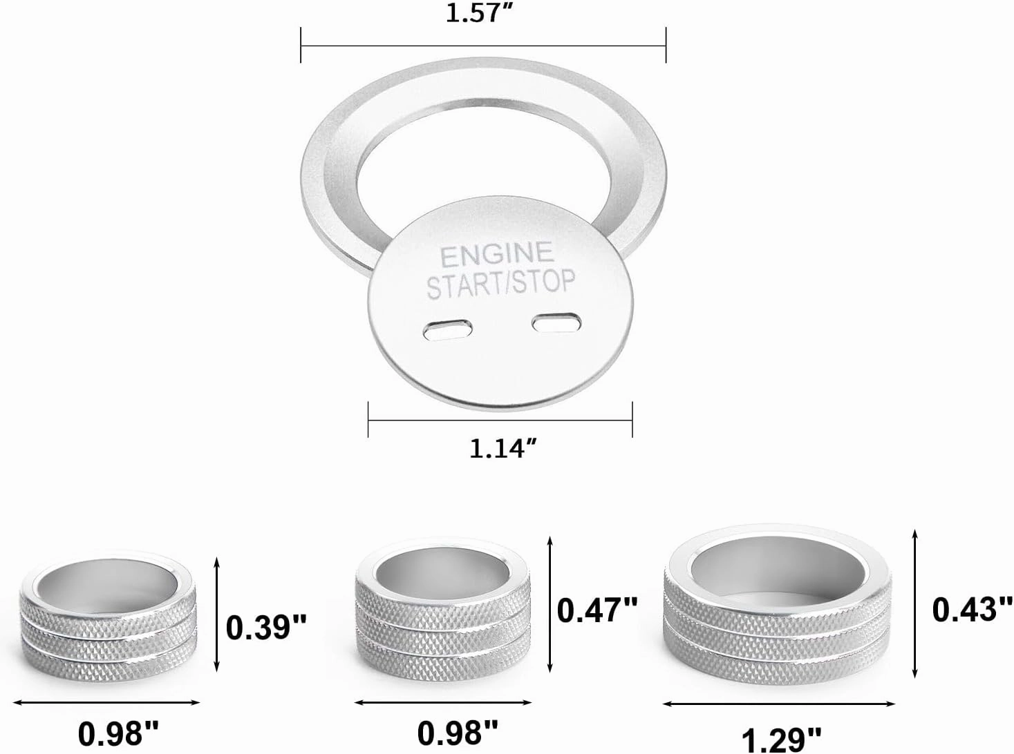 Xotic Tech AC Volume Headlight Switch Knobs   Keyless Engine Push Start Button & Surrounding Ring Cover Trim Compatible with Chevrolet Equinox 2018-2023, Malibu 2016-2023 (Aluminum Alloy, Silver)