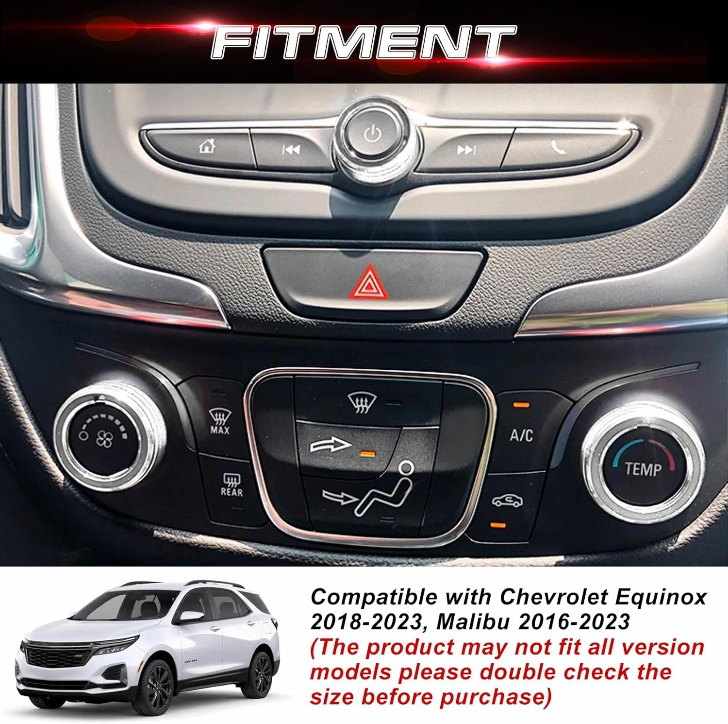 Xotic Tech AC Volume Headlight Switch Knobs   Keyless Engine Push Start Button & Surrounding Ring Cover Trim Compatible with Chevrolet Equinox 2018-2023, Malibu 2016-2023 (Aluminum Alloy, Silver)