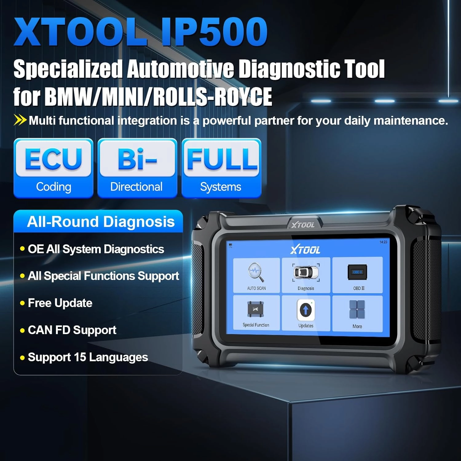 XTOOL IP500 for BMW OBD2 Scanner, Full Systems Bi-Directional Scan Tool, Battery Registration Tool with ECU Coding, All Reset Services and Injector Coding for BMW/Mini/RR, Lifetime Free Update