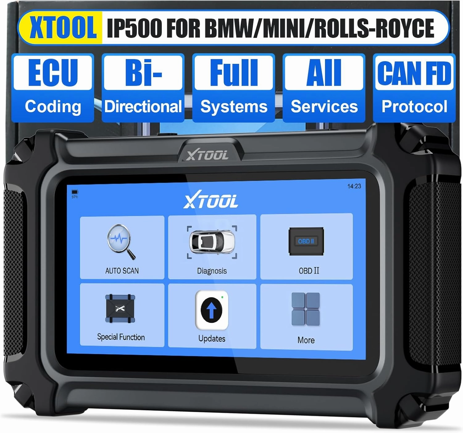 XTOOL IP500 for BMW OBD2 Scanner, Full Systems Bi-Directional Scan Tool, Battery Registration Tool with ECU Coding, All Reset Services and Injector Coding for BMW/Mini/RR, Lifetime Free Update