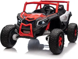 XXXL 2-Seater Ride On UTV, 24V Battery Powered Car with Remote Control 4x4 Kids Electric Vehicle Load 200lb Side by Side Ride On Toy with Rubber-Plastic Polymerized EVA Tire, Red