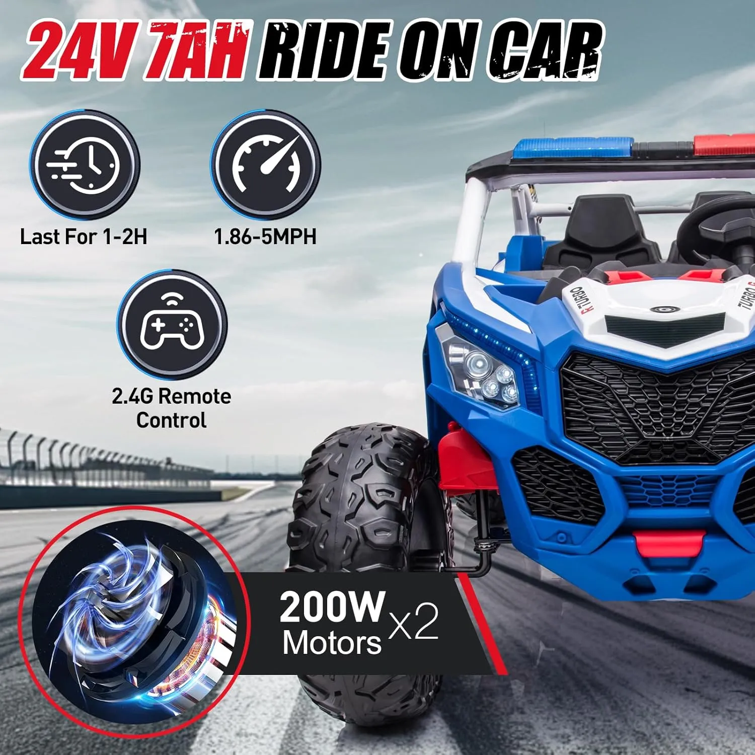 XXXL Kids UTV 2 Seats Ride On Power Wheel, 24V Battery Powered Electric Toy Car, High&Low Speed, Music, LED Lights, Ages 3-8