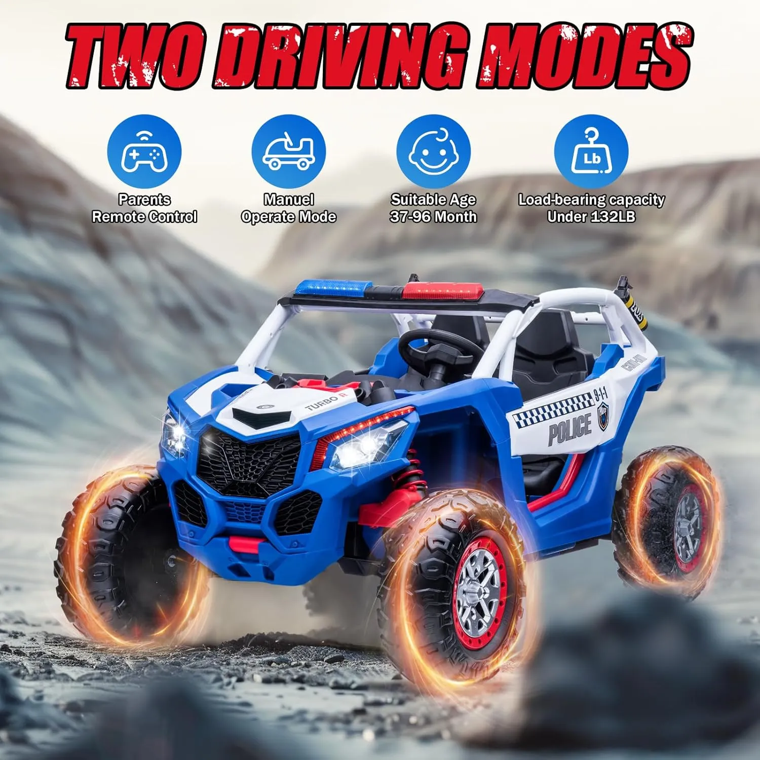 XXXL Kids UTV 2 Seats Ride On Power Wheel, 24V Battery Powered Electric Toy Car, High&Low Speed, Music, LED Lights, Ages 3-8