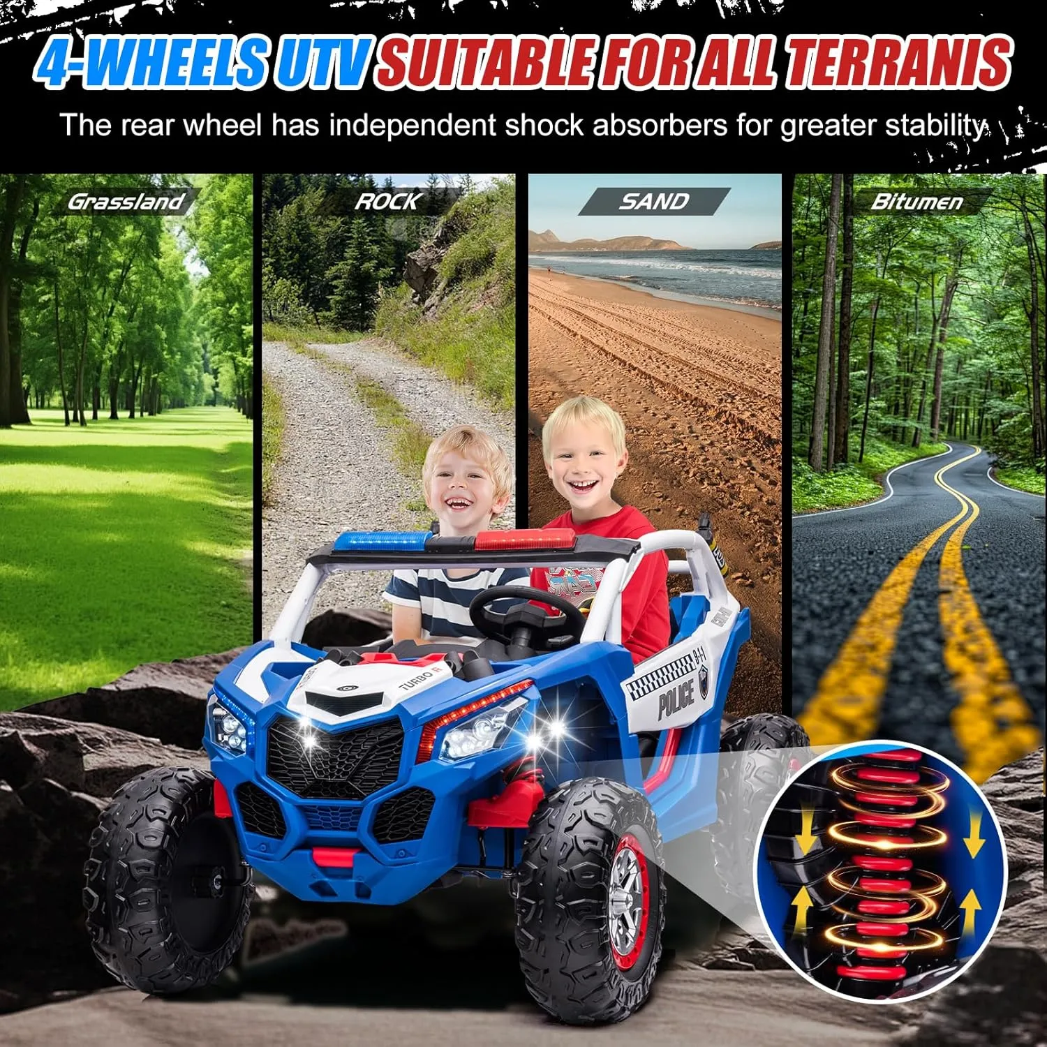 XXXL Kids UTV 2 Seats Ride On Power Wheel, 24V Battery Powered Electric Toy Car, High&Low Speed, Music, LED Lights, Ages 3-8