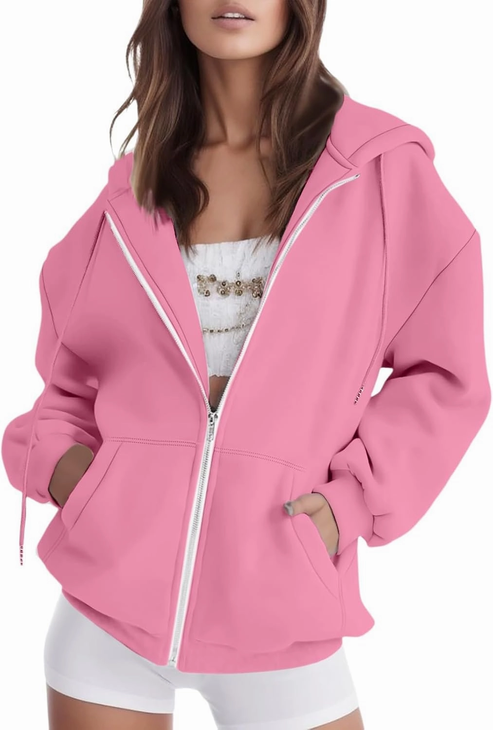 Y2K Zip Up Hoodie Women Casual Hoodies Oversized Lightweight Cute Hoodies Fashion Pullover Sweatshirt Tops with Pocket