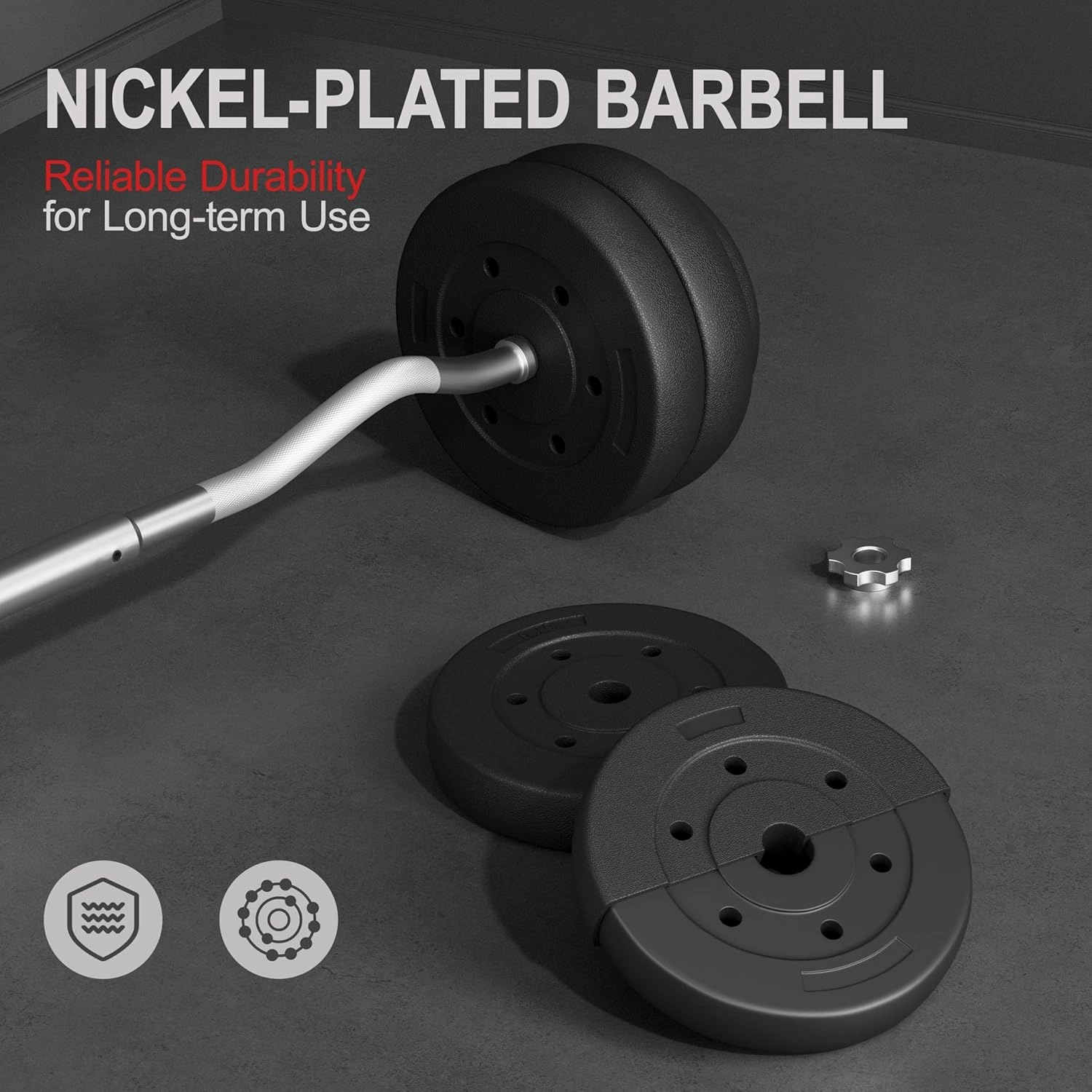 Yaheetech Barbell Set - Olympic Curl Bar & Weights (66LB, 55LB, 44LB) with Chrome Finish & Black Color