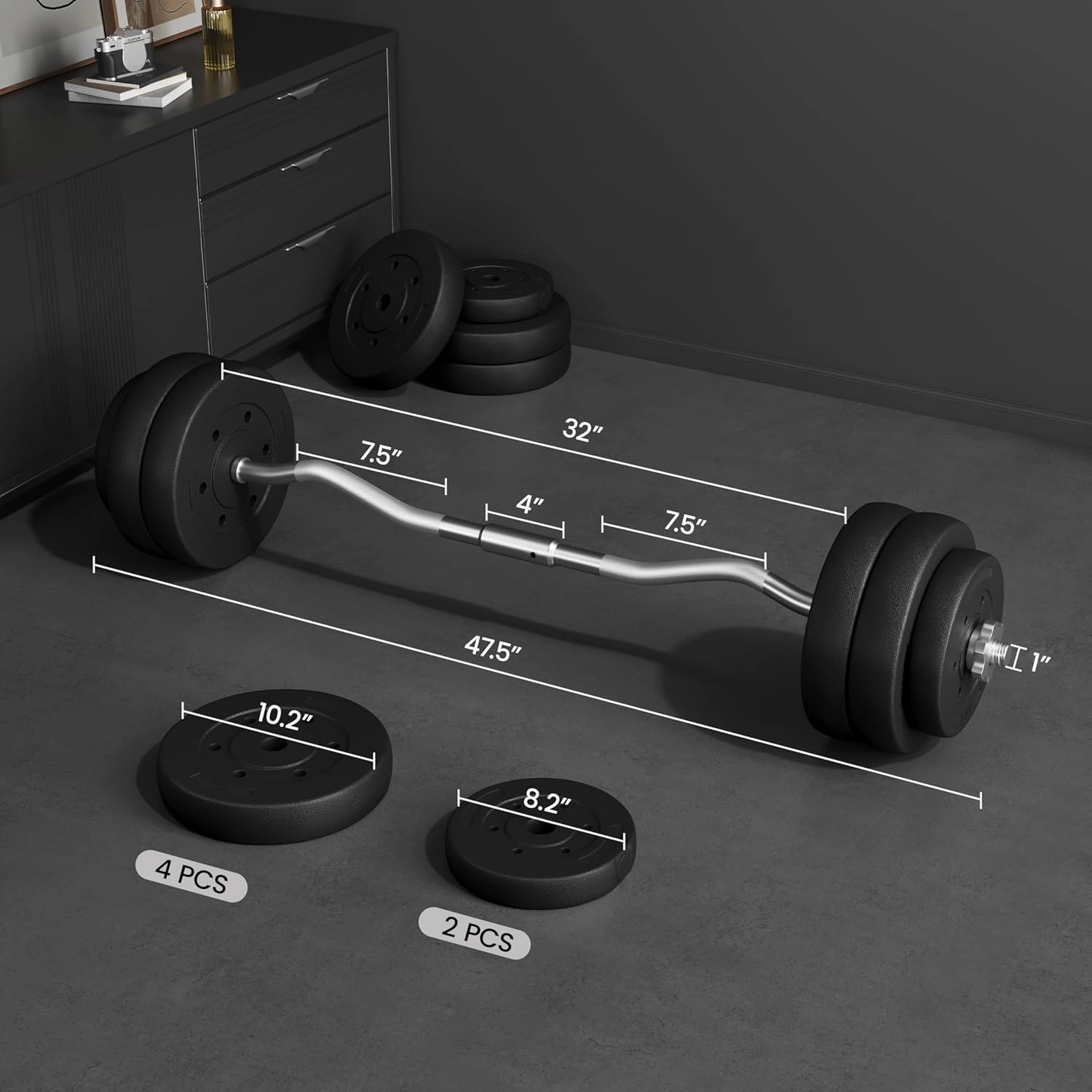 Yaheetech Barbell Set - Olympic Curl Bar & Weights (66LB, 55LB, 44LB) with Chrome Finish & Black Color