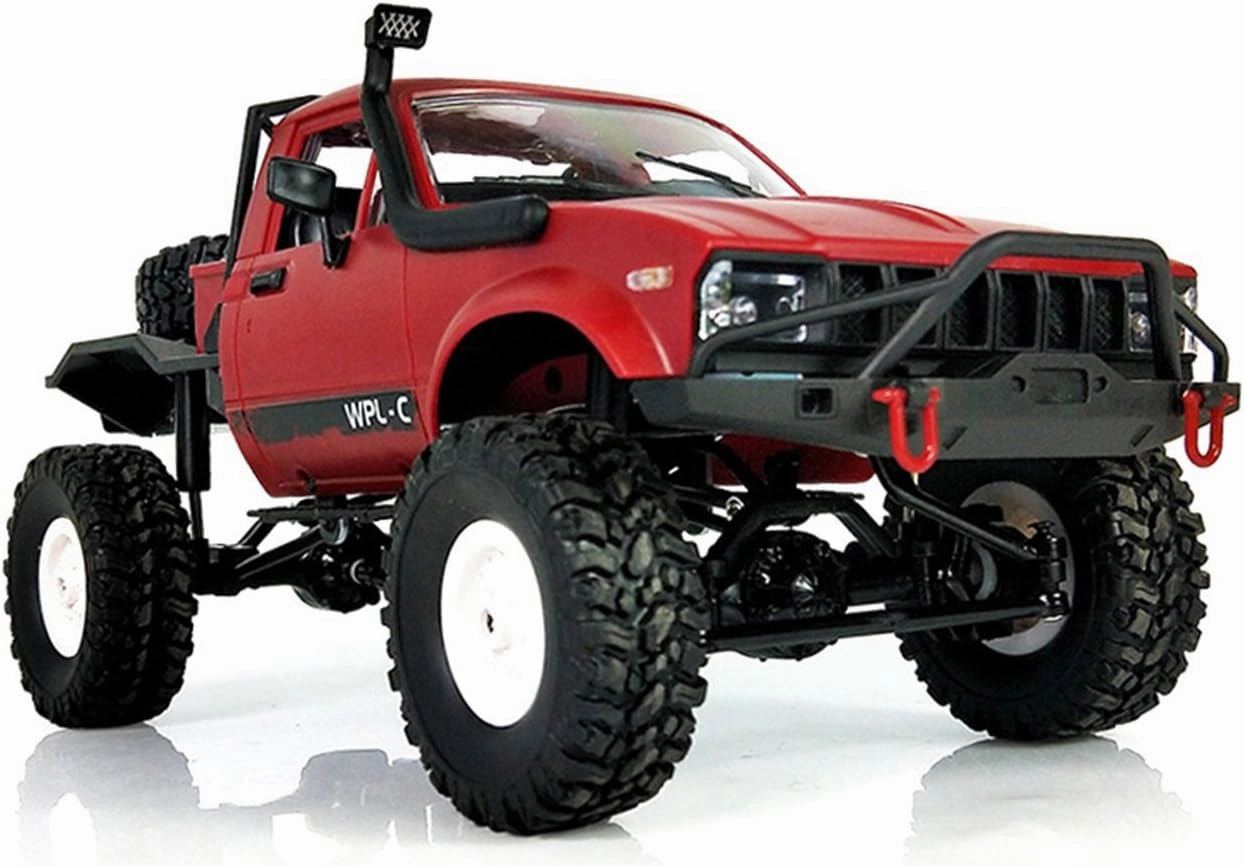 YIKESHU RC Truck Remote Control Rock Crawler Off-Road Racing Vehicles 1:16 2.4G 2CH 4WD Offroad RC Crawler Kids Toy Climb Semi Truck RTR Trailer LED Lights Red (WPL-C14)