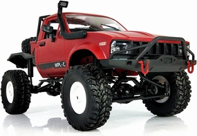 YIKESHU RC Truck Remote Control Rock Crawler Off-Road Racing Vehicles 1:16 2.4G 2CH 4WD Offroad RC Crawler Kids Toy Climb Semi Truck RTR Trailer LED Lights Red (WPL-C14)