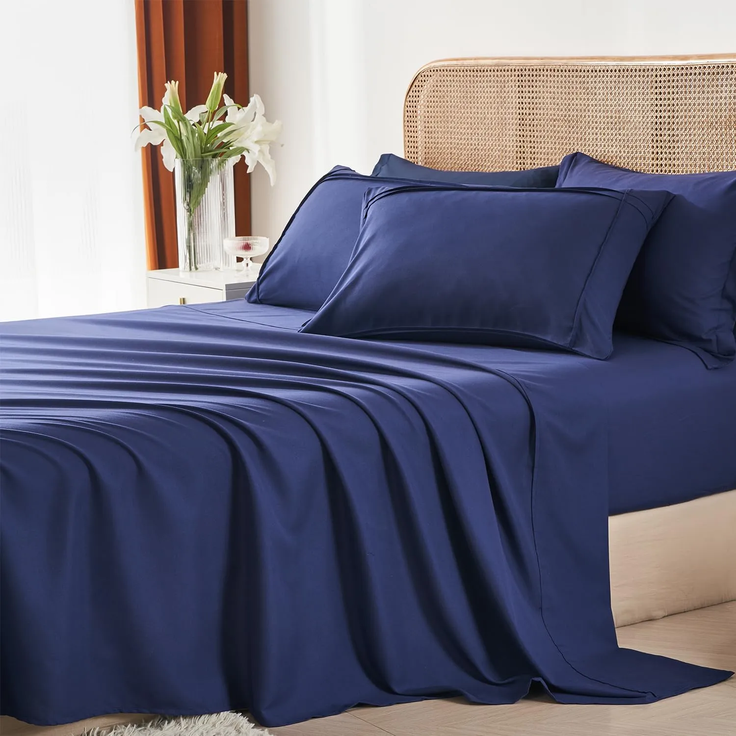 Yogeneg Twin Comforter Set 5 Piece Bed in a Bag,Grid Pinch Pleat Navy Blue Twin Bedding Set,Striped Textured Soft Microfiber Comforter with Sheet Set,All Season Complete Bed Set(Navy Blue,Twin)