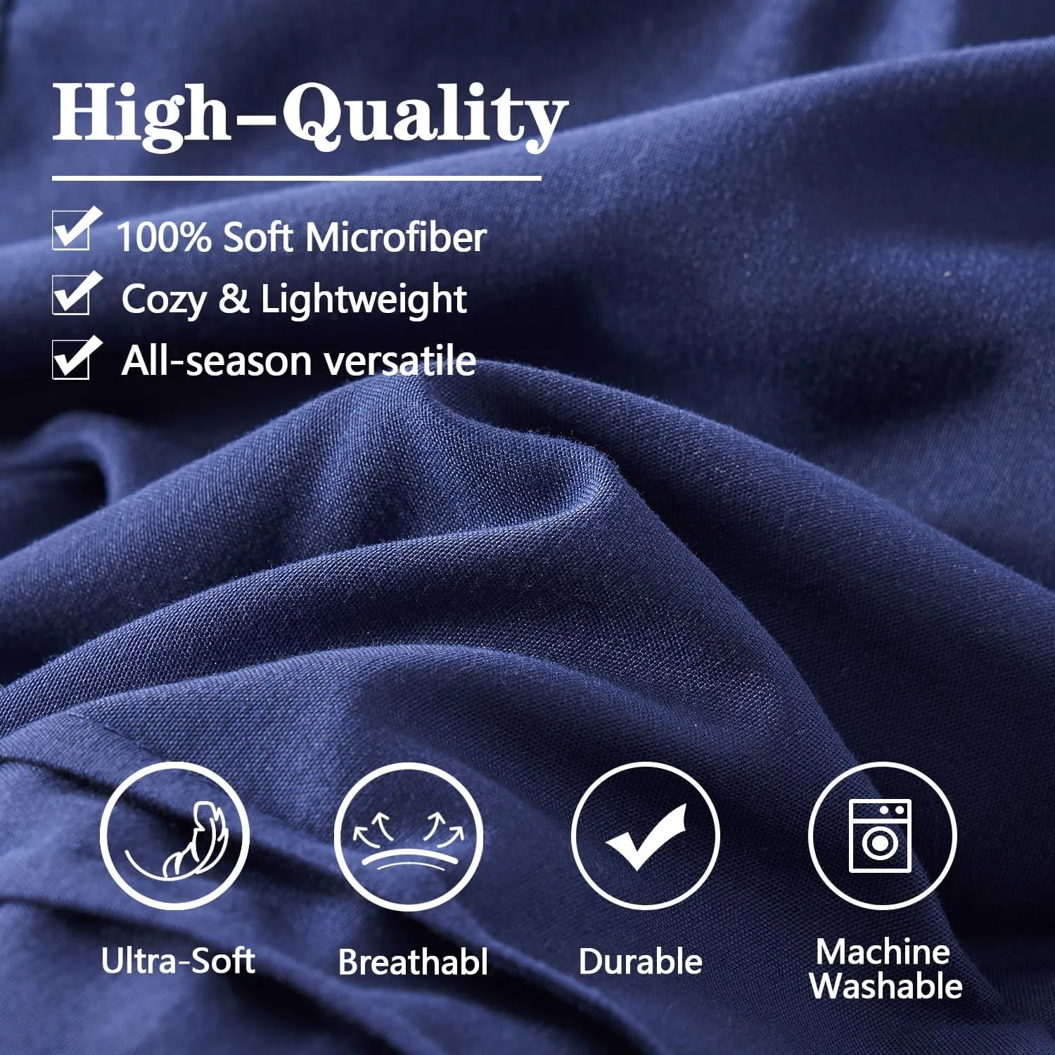 Yogeneg Twin Comforter Set 5 Piece Bed in a Bag,Grid Pinch Pleat Navy Blue Twin Bedding Set,Striped Textured Soft Microfiber Comforter with Sheet Set,All Season Complete Bed Set(Navy Blue,Twin)