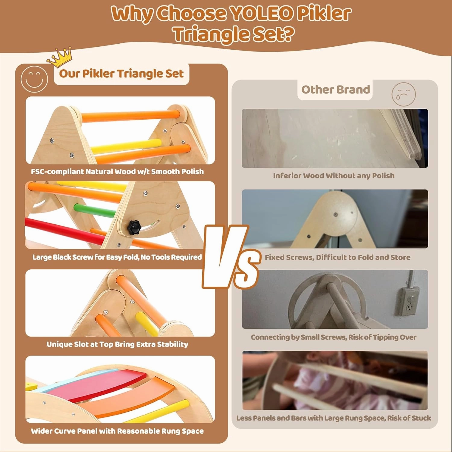 YOLEO 7-in-1 Pikler Triangle Set, Montessori Toddler Climbing Toys Indoor,Easy-Fold Wooden Climbing Toys for Toddlers 1-3 Inside,Fun Pickler climbing Set and Indoor Playground Jungle Gyms for Toddlers