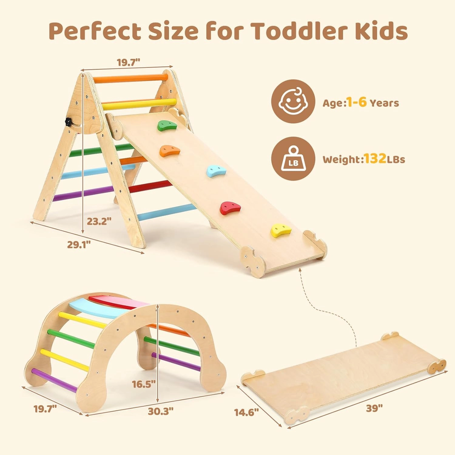 YOLEO 7-in-1 Pikler Triangle Set, Montessori Toddler Climbing Toys Indoor,Easy-Fold Wooden Climbing Toys for Toddlers 1-3 Inside,Fun Pickler climbing Set and Indoor Playground Jungle Gyms for Toddlers