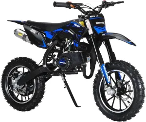 YOXIER 50cc Dirt Bike, 2-Stroke Kids Dirt Bike, Gas Powered Mini Dirt Bike, Off-Road Dirtbike for Kids 8-14 with Front/Rear Disc Brakes, Shock Absorption, Soft Seat Cushion, Max Speed 25 Mph Blue