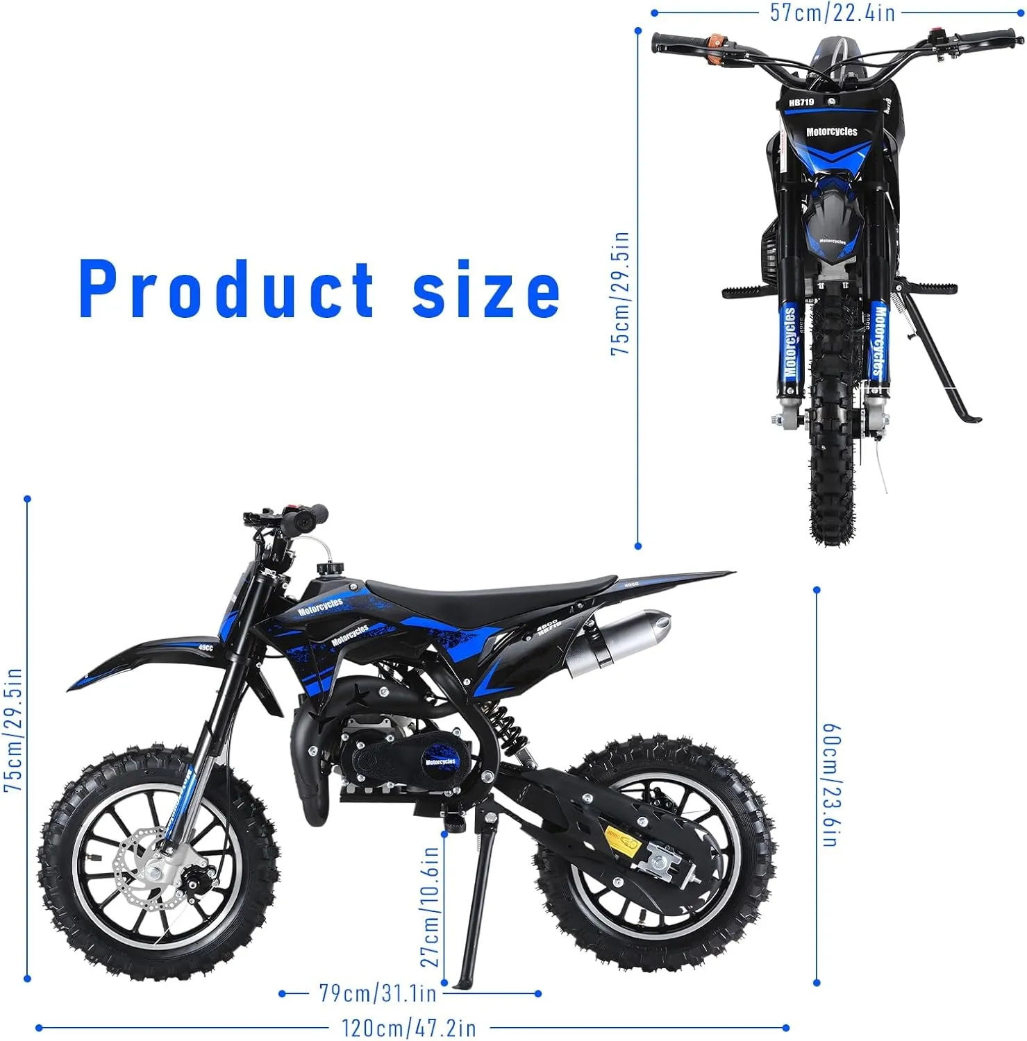 YOXIER 50cc Dirt Bike, 2-Stroke Kids Dirt Bike, Gas Powered Mini Dirt Bike, Off-Road Dirtbike for Kids 8-14 with Front/Rear Disc Brakes, Shock Absorption, Soft Seat Cushion, Max Speed 25 Mph Blue