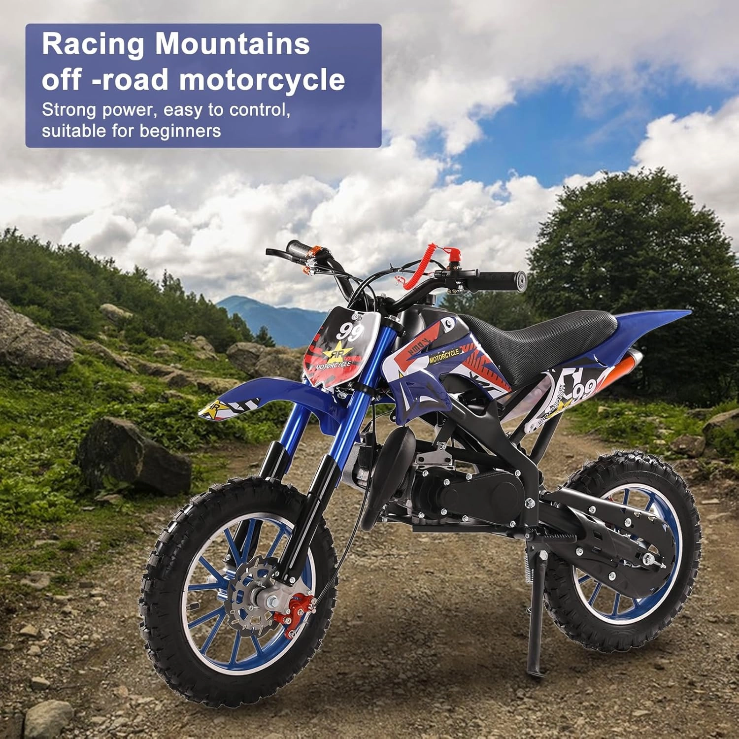 YOXIER 50cc Kids Dirt Bike,2-Stroke Gas Dirt Bike, Dirt Bike for Kids 8-14,Gas Power Pocket Rocket Bike,Gas Motorcycle with Front Rear Disc Brakes, Off Road Mini Motorcycle Max Load 330Lbs Max Speed