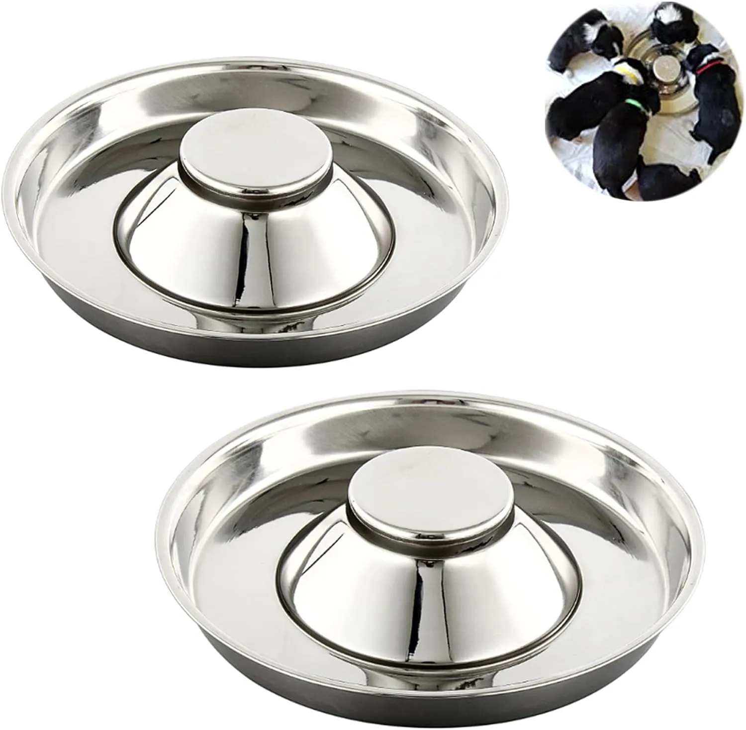 YUDANSI Stainless Steel Puppy Weaning Bowls,Cat Bowls for Food Water,Multiple Puppies Feeder Whelping Dishes,Litter Feeding Station Pans for Small Dogs Cats Eating at Same Time-Small Medium Large Size
