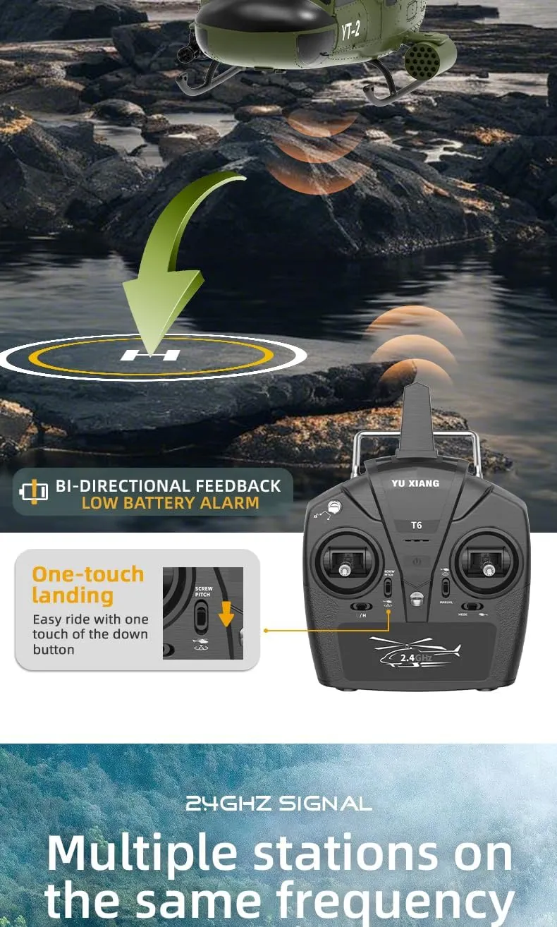 YUXIANG F07 UH-1 Huey 1/34 Scale RC Helicopters for Adults, 2.4G 6CH Brushless Direct-Drive Flybarless RC Aircraft Optical Flow Positioning/One Button Inverted Flight - 1 Battery