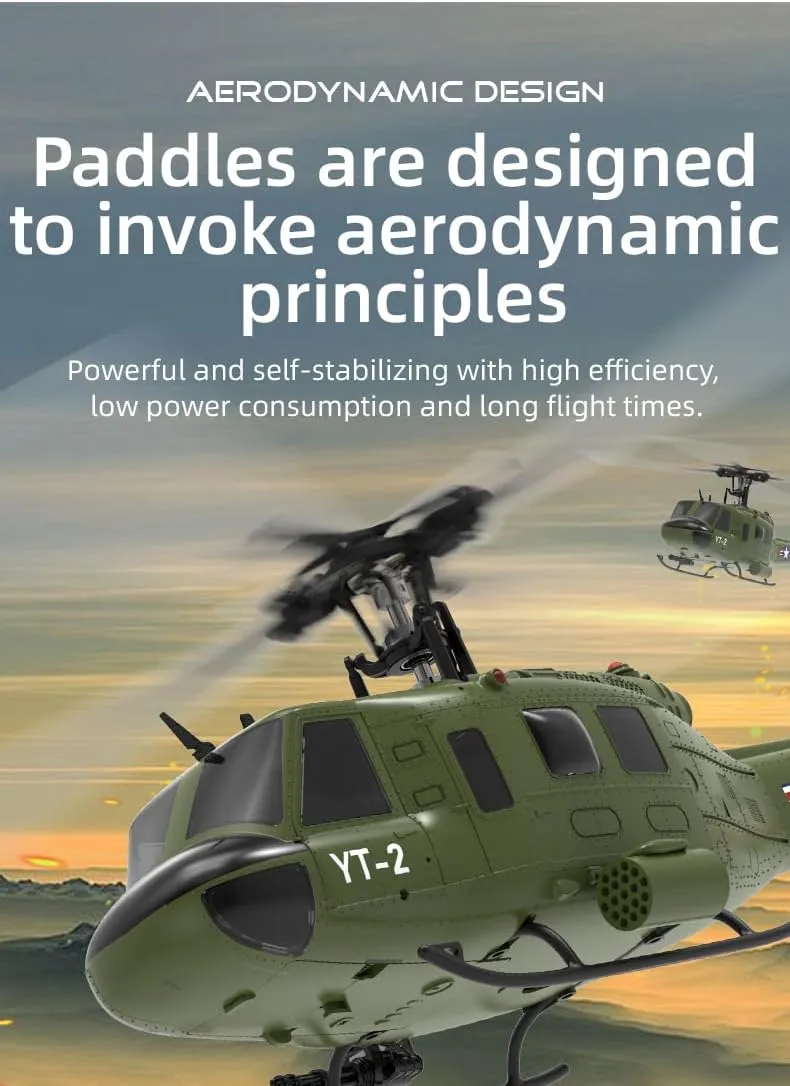 YUXIANG F07 UH-1 Huey 1/34 Scale RC Helicopters for Adults, 2.4G 6CH Brushless Direct-Drive Flybarless RC Aircraft Optical Flow Positioning/One Button Inverted Flight - 1 Battery