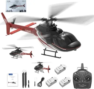 YUXIANG F08 Bell206 RTF RC Helicopter Model, 1/27 2.4G 6CH 6G/3D Brushless Direct-Drive Flybarless Military RC Aircraft for Adults Advanced Players, Optical Flow Positioning- 3 Battery