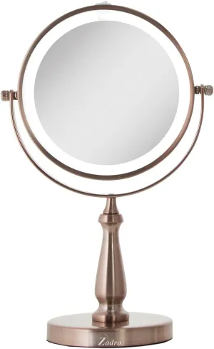 Zadro LED Lighted Makeup Mirror with Magnification & Swivel Head, AAA Battery Operated Best Countertop Vanity Mirrors (12.5" x 7.75" | 8X/1X | Rose Gold)