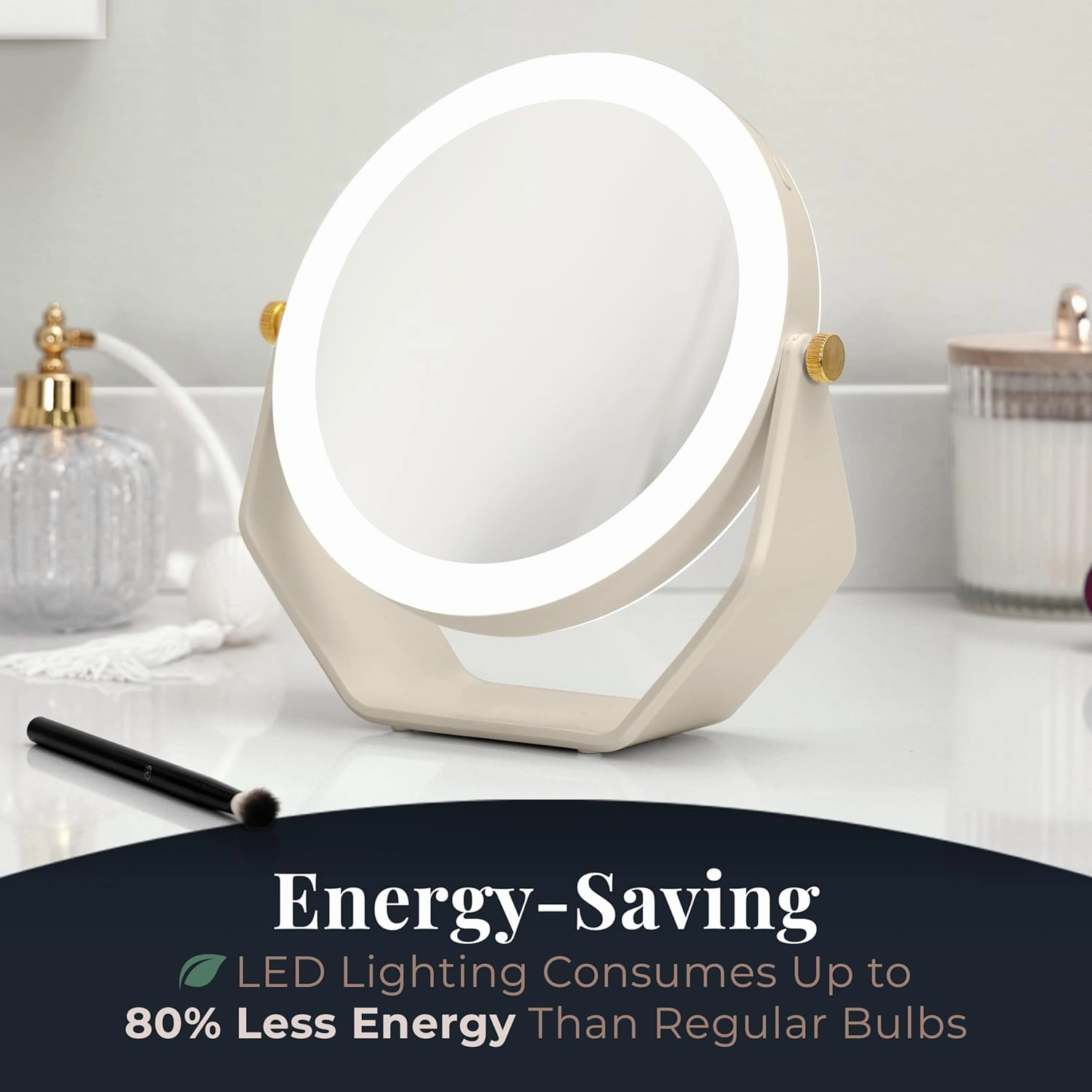 Zadro 8-inch Dia. Lighted Makeup Mirror with 5X/1X Magnification, 5.75-inch Dia. Swiveling Mirror Surface, AAA Batteries Operated