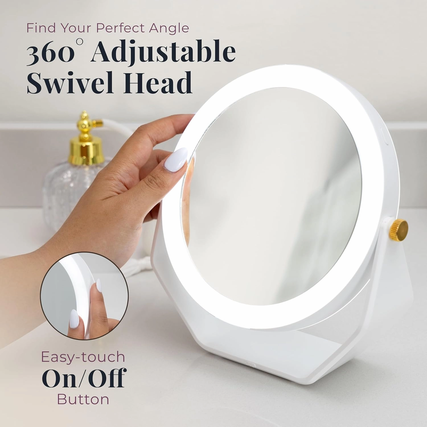 Zadro 8-inch Dia. Lighted Makeup Mirror with 5X/1X Magnification, 5.75-inch Dia. Swiveling Mirror Surface, AAA Batteries Operated