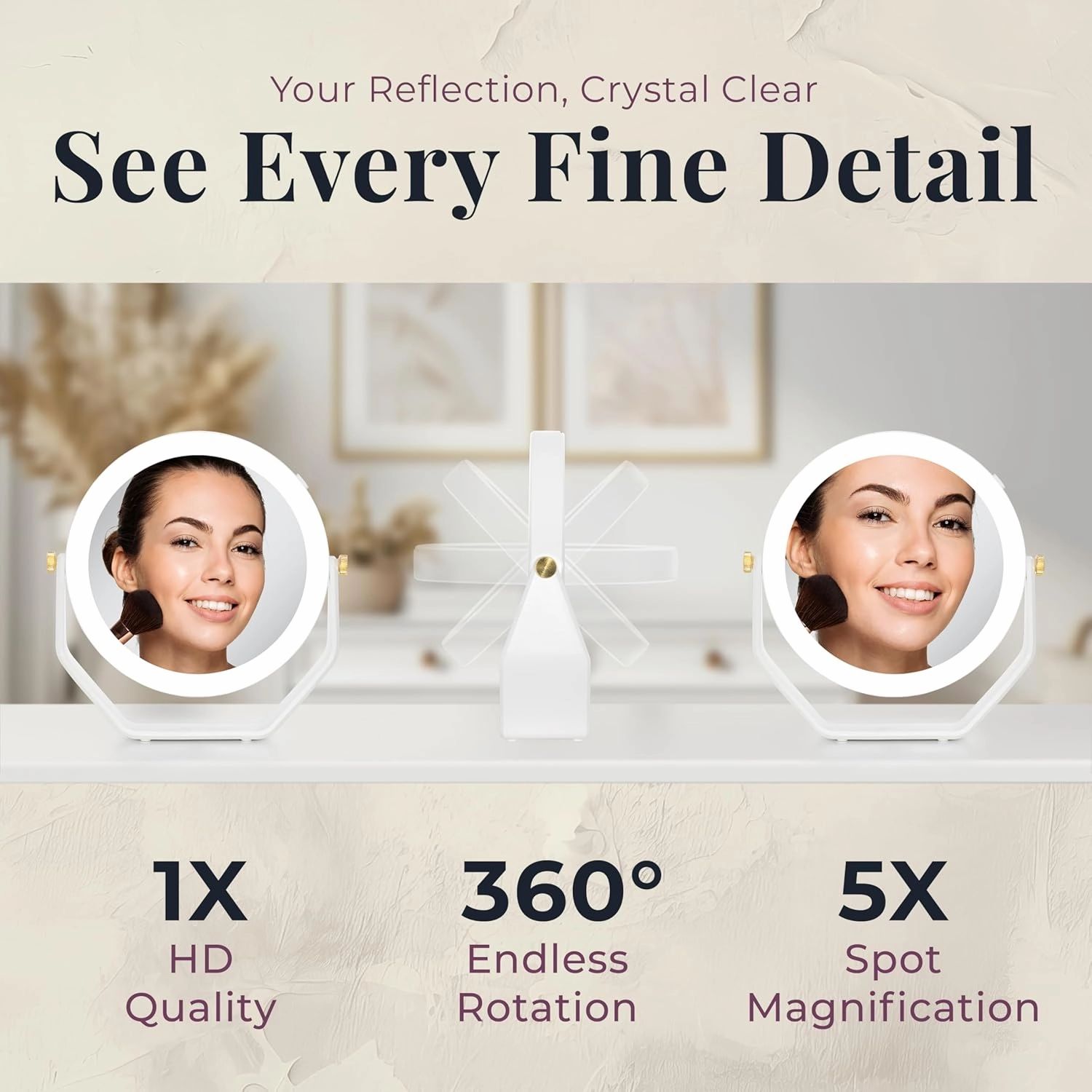Zadro 8-inch Dia. Lighted Makeup Mirror with 5X/1X Magnification, 5.75-inch Dia. Swiveling Mirror Surface, AAA Batteries Operated