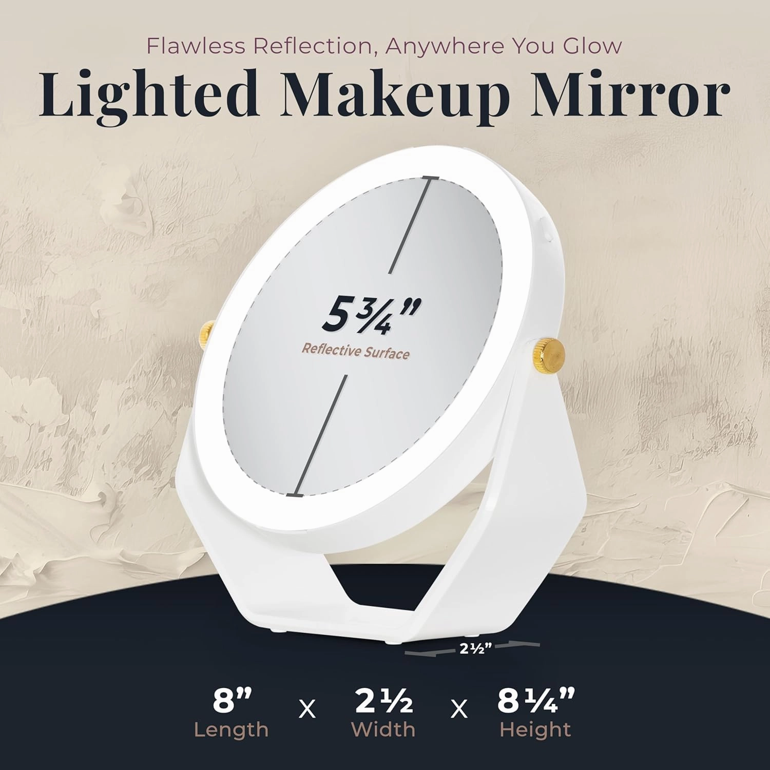 Zadro 8-inch Dia. Lighted Makeup Mirror with 5X/1X Magnification, 5.75-inch Dia. Swiveling Mirror Surface, AAA Batteries Operated
