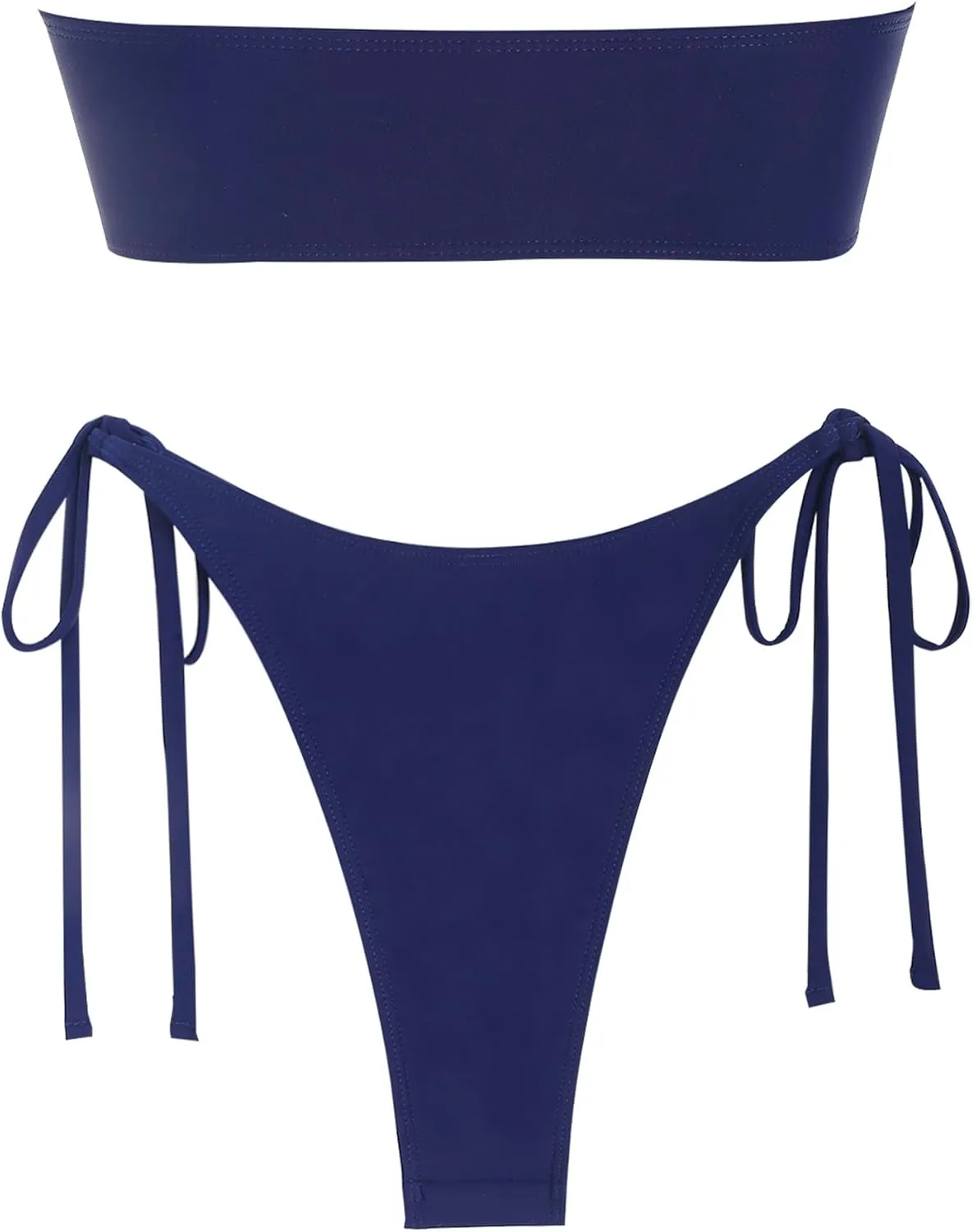 ZAFUL Metal Ring Bandeau Bikini Set Tie Side Bathing Suit High Cut 2 Piece Swimsuit Cutout Swimwear