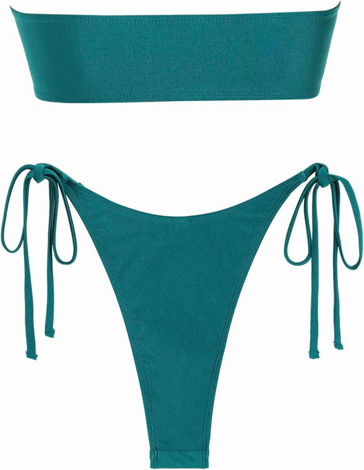 ZAFUL Metal Ring Bandeau Bikini Set Tie Side Bathing Suit High Cut 2 Piece Swimsuit Cutout Swimwear