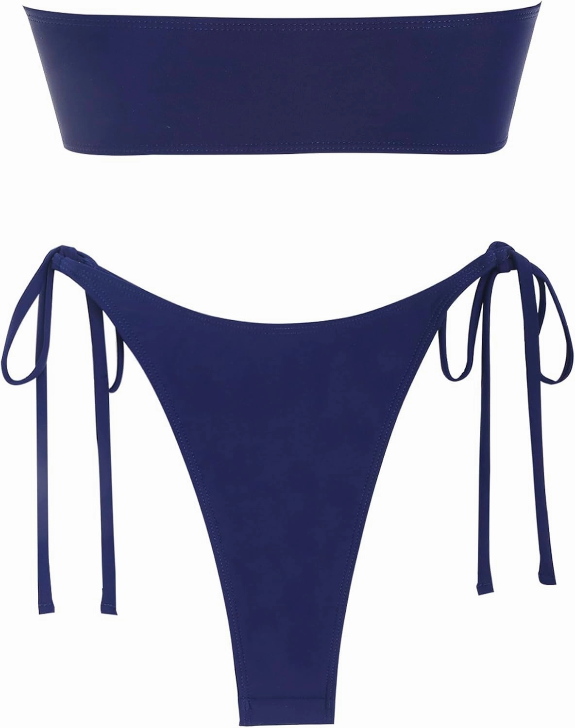 ZAFUL Metal Ring Bandeau Bikini Set Tie Side Bathing Suit High Cut 2 Piece Swimsuit Cutout Swimwear