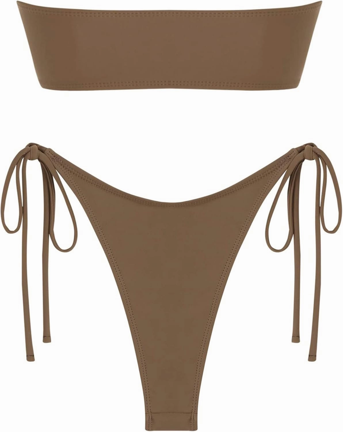 ZAFUL Metal Ring Bandeau Bikini Set Tie Side Bathing Suit High Cut 2 Piece Swimsuit Cutout Swimwear