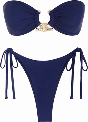 ZAFUL Metal Ring Bandeau Bikini Set Tie Side Bathing Suit High Cut 2 Piece Swimsuit Cutout Swimwear