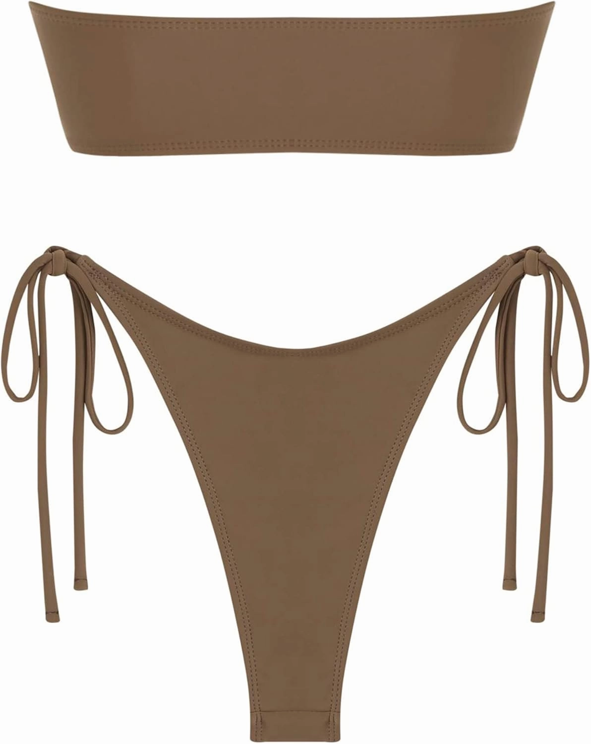 ZAFUL Metal Ring Bandeau Bikini Set Tie Side Bathing Suit High Cut 2 Piece Swimsuit Cutout Swimwear