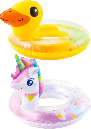 Zainpe Duck Inflatable Pool Float & Colorful Unicorn Inflation Swimming Ring with Glitters, Summer Outdoor Water Lounge Inflatable Raft Tube Fun Beach Floaties Vinyl Swim Floaty Pool Toy for Girl Boy