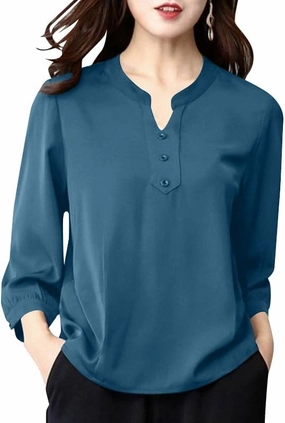 ZANZEA Womens Tops 3/4 Sleeve Blouse Dressy Casual V Neck Shirts Business Work Loose Fit Tunic Tops Fall Outfits 2024 Trendy