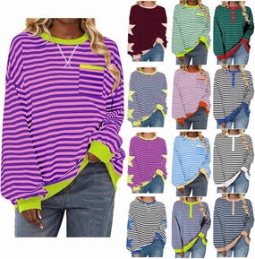ZDRZK Striped Oversized Sweatshirt Women Long Sleeve Star Graphic Tee Shirts Crewneck 2024 Fall Loose Pullover Clothes