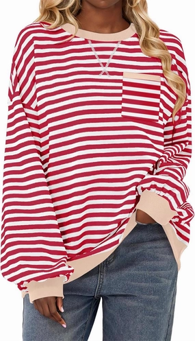 ZDRZK Striped Oversized Sweatshirt Women Long Sleeve Star Graphic Tee Shirts Crewneck 2024 Fall Loose Pullover Clothes