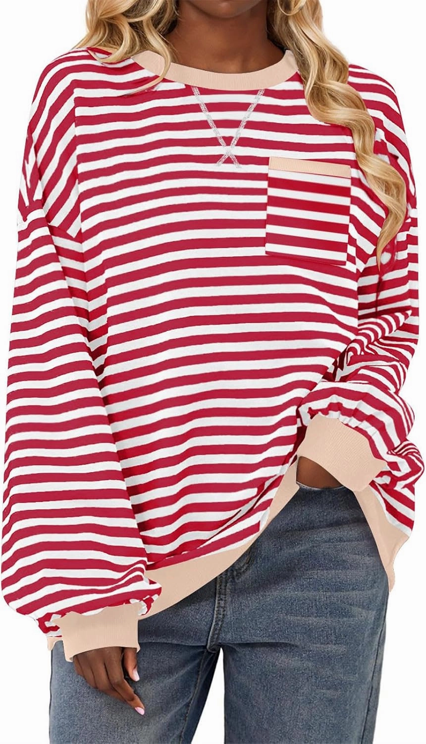 ZDRZK Striped Oversized Sweatshirt Women Long Sleeve Star Graphic Tee Shirts Crewneck 2024 Fall Loose Pullover Clothes
